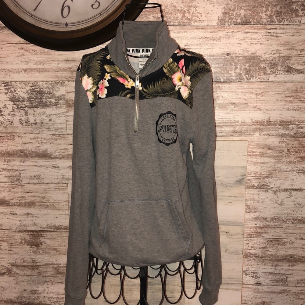 Victoria’s Secret pink floral and gray quarter zip sweatshirt size small lounge‍